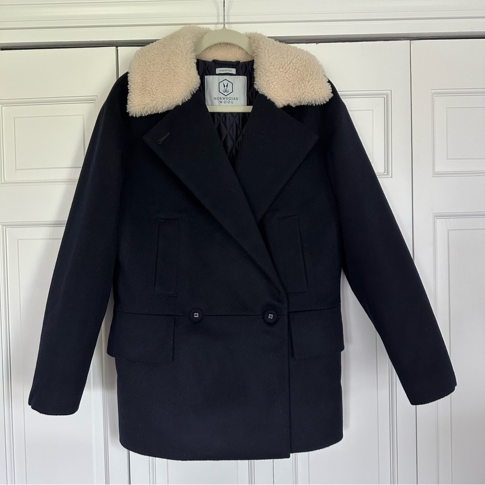 Norwegian Wool Peacoat- Navy with Cream Collar